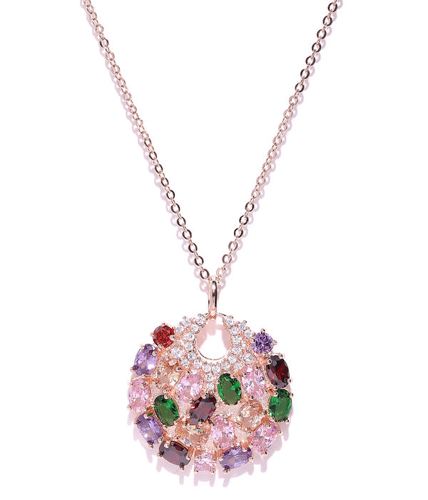 YouBella Multicoloured Crystal Zircon Stone-Studded Pendant with Chain