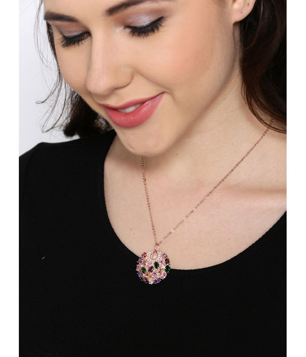 YouBella Multicoloured Crystal Zircon Stone-Studded Pendant with Chain