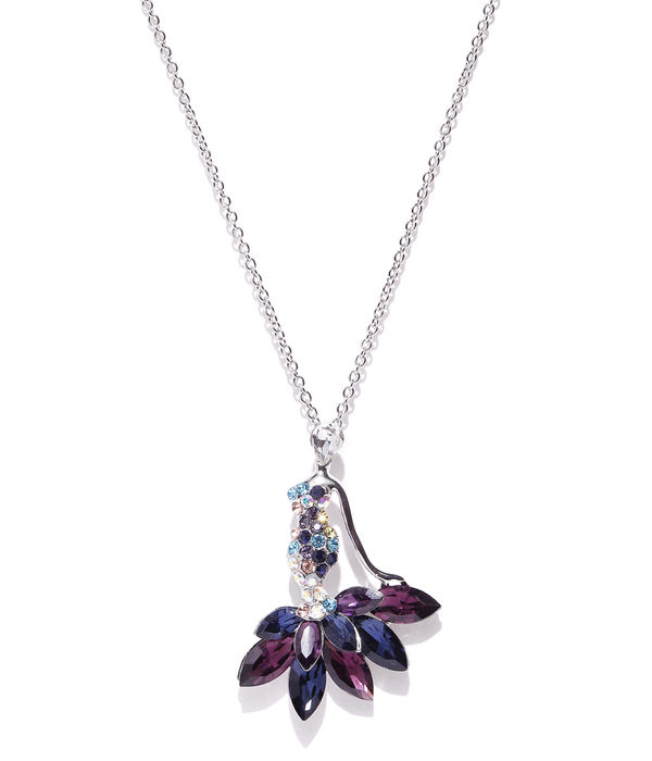 YouBella Blue  Purple Crystal Stone-Studded Pendant with Chain