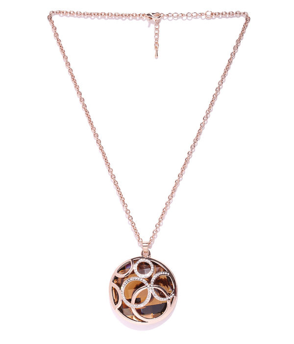 YouBella Brown Gold-Plated Crystal Stone-Studded Pendant with Chain