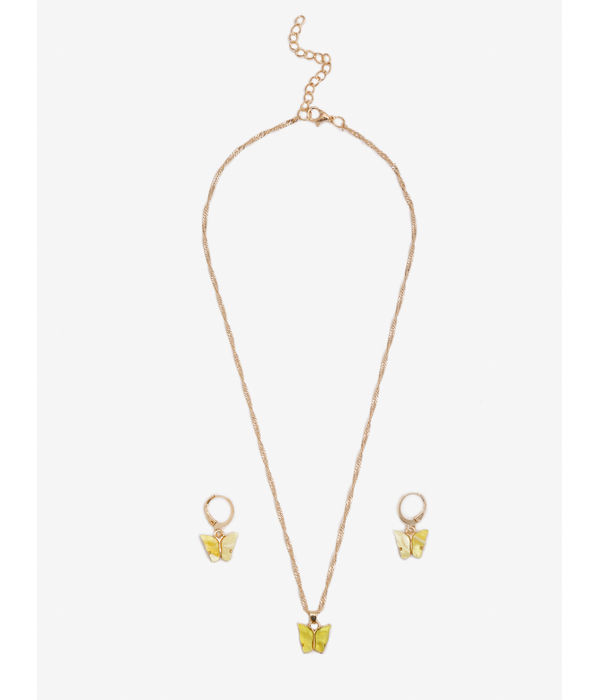 YouBella 
Gold-Plated Yellow Butterfly-Shaped Jewellery Set