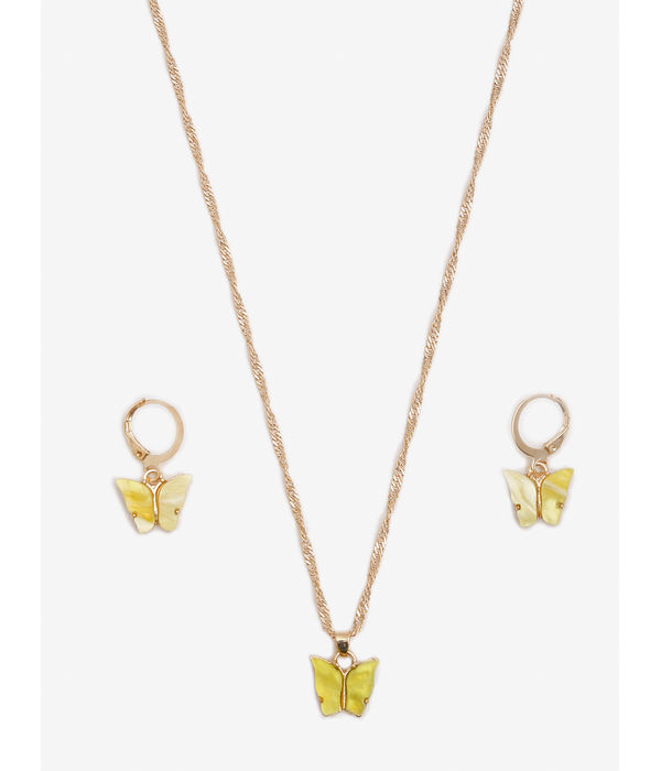 YouBella 
Gold-Plated Yellow Butterfly-Shaped Jewellery Set