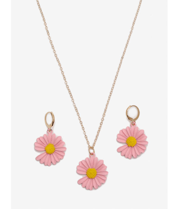 YouBella 
Gold-Plated Pink & Yellow Floral Shape Jewellery Set