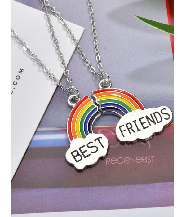 YouBella Jewellery Silver Plated Rainbow Best Friends Necklace Chain for Girls and Women (Multi-Color) (YBNK_50163)