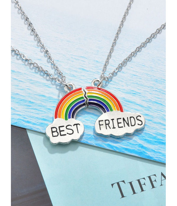 YouBella Jewellery Silver Plated Rainbow Best Friends Necklace Chain for Girls and Women (Multi-Color) (YBNK_50163)