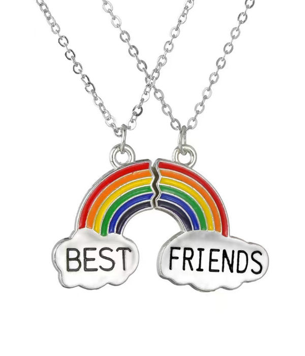 YouBella Jewellery Silver Plated Rainbow Best Friends Necklace Chain for Girls and Women (Multi-Color) (YBNK_50163)