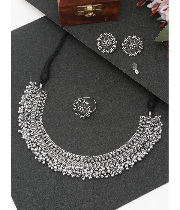 YouBella Silver-Plated Jewellery Set for Girls and Women (Silver) (YBNK_50346)