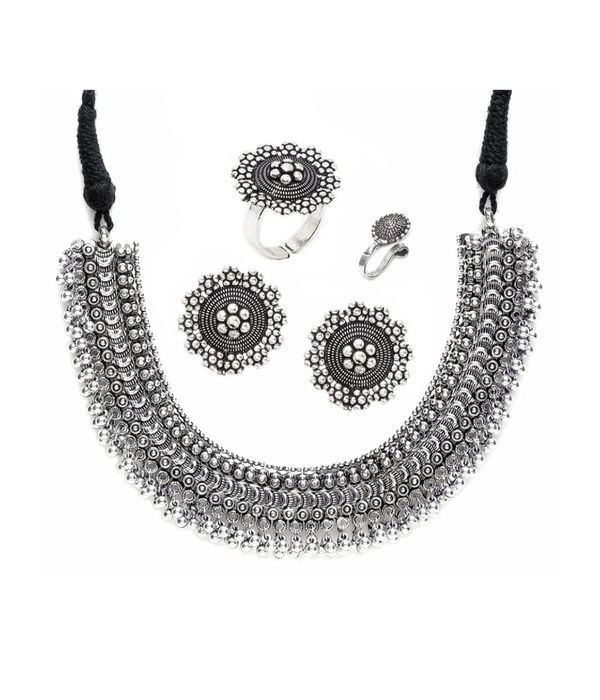 YouBella Silver-Plated Jewellery Set for Girls and Women (Silver) (YBNK_50346)