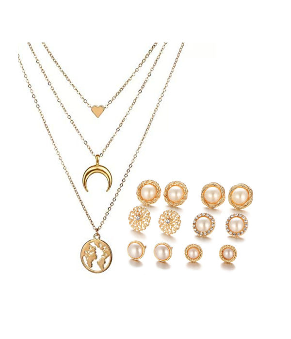 YouBella Women Fashion Stylish and Trendy  Jewellery Set Combo of 6 set of Earrings and Chain for Women and Girls