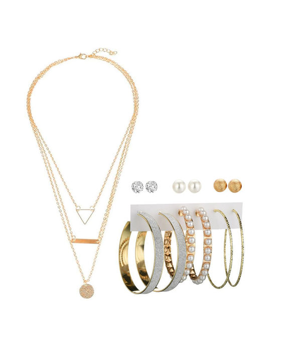 YouBella Women Fashion Stylish and Trendy  Jewellery Set Combo of 6 set of Earrings and Chain for Women and Girls