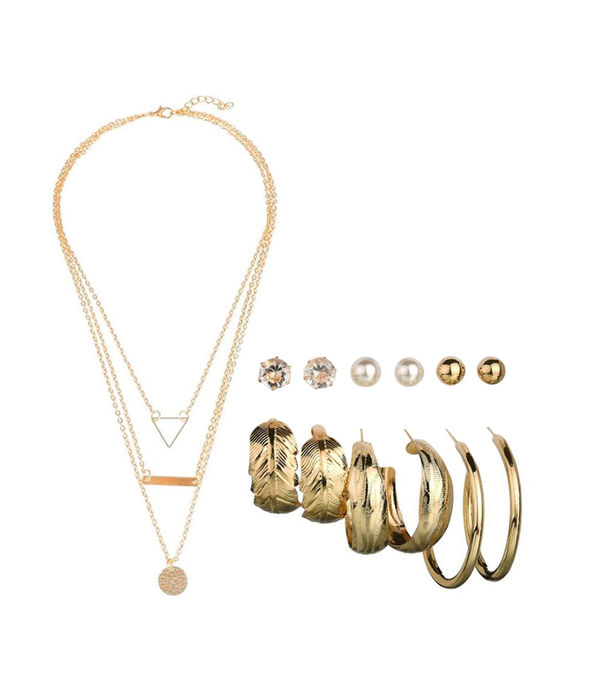 YouBella Women Fashion Stylish and Trendy  Jewellery Set Combo of 6 set of Earrings and Chain for Women and Girls