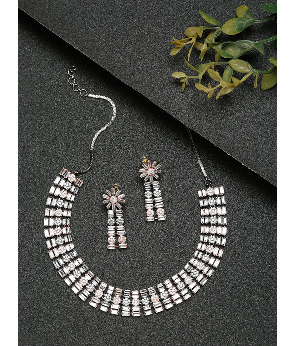 YouBella Jewellery Celebrity Inspired Metallic Touch Jewellery Set with Earrings for Girls and Women (YBNK_50440) (Metallic)