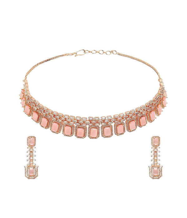 YouBella Jewellery Celebrity Inspired Rose Gold Plated Jewellery Set with Earrings for Girls and Women (YBNK_50442) (Pink)