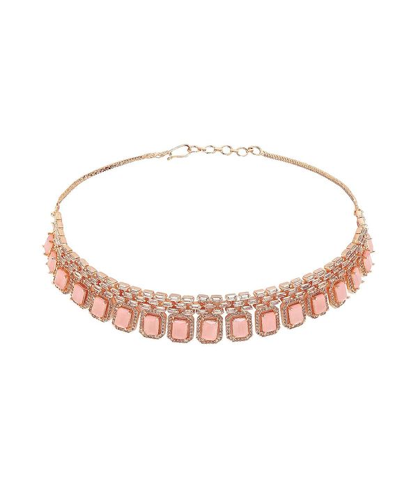 YouBella Jewellery Celebrity Inspired Rose Gold Plated Jewellery Set with Earrings for Girls and Women (YBNK_50442) (Pink)