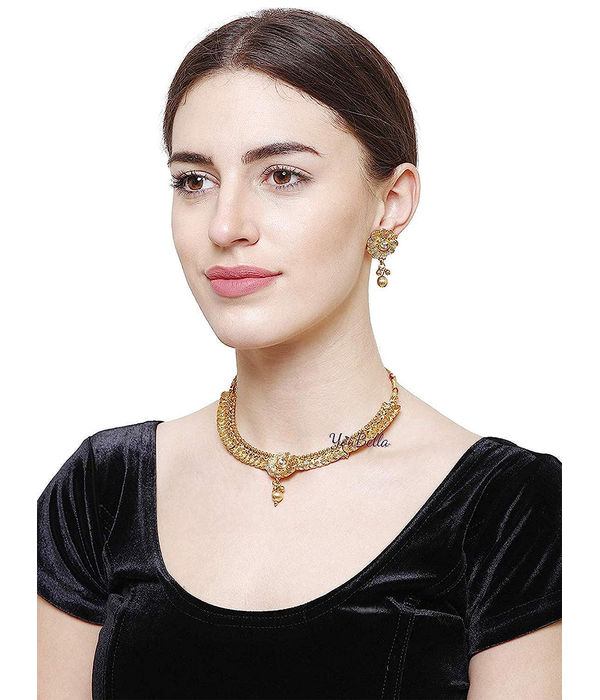 Youbella Traditional Dancing Peacock Gold Plated Necklace Jewellery Set With Earrings For Women