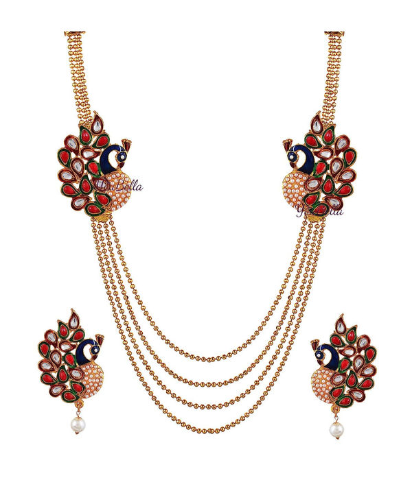 Youbella Traditional Dancing Peacock Gold Plated Necklace Jewellery Set With Earrings For Women