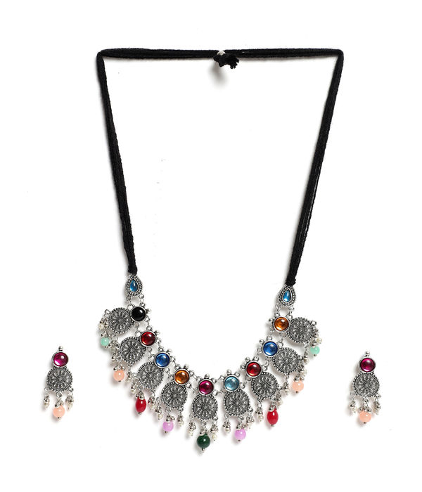 YouBella Jewellery Oxidised Silver Necklace Jewellery Set for Girls and Women