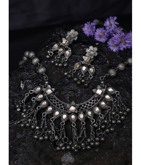 YouBella Jewellery Oxidised Silver Necklace Jewellery Set for Girls and Women