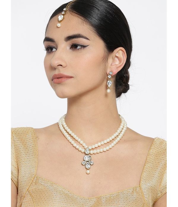 YouBella Jewellery Pearl Studded Gold Plated Necklace Jewellery Set with Earrings for Girls and Women (White) (YBNK_50534)