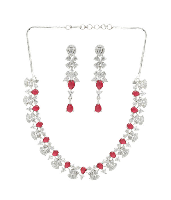 YouBella Jewellery Celebrity Inspired American Diamond Studded Necklace Jewellery Set with Earrings for Girls and Women (Silver) (YBNK_50539)