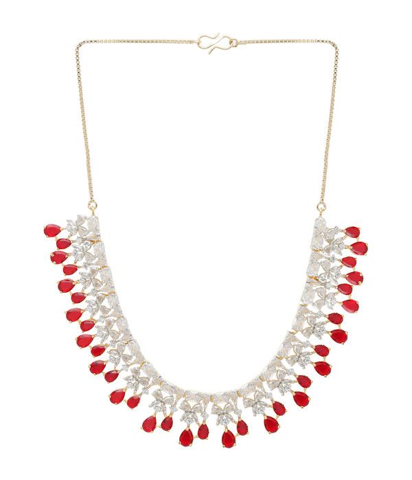 YouBella Jewellery Celebrity Inspired American Diamond Studded Necklace Jewellery Set with Earrings for Girls and Women (Red) (YBNK_50541)