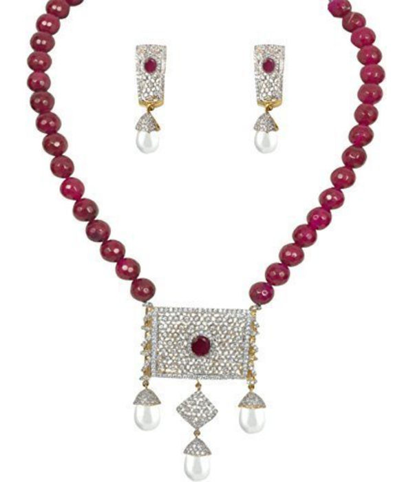 YouBella American Diamond Gold Plated Exclusive Necklace Set/Jewellery Set with Earrings for Girls and Women (Red)