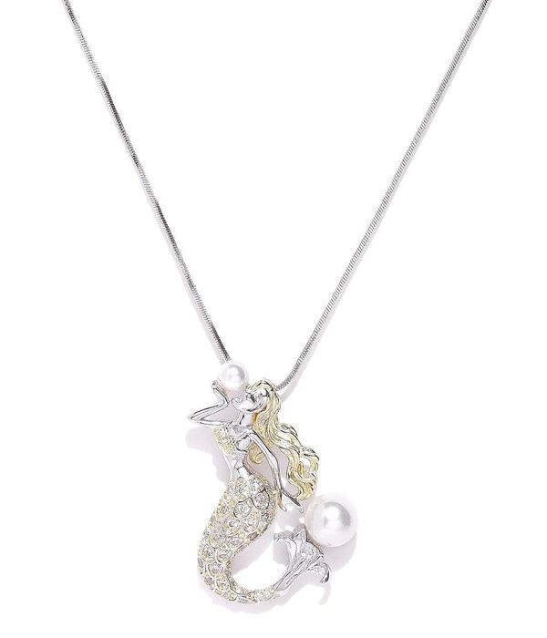 Valentine Gifts : YouBella Jewellery Zircon Studded Designer Mermaid Pendant Necklace Jewellery for Girls/Women