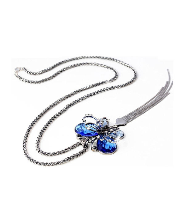 YouBella Fashion Jewellery Stylish Pendants for Girls with Long Chain Pendent Party Necklace for Women & Girls (Silver Blue)