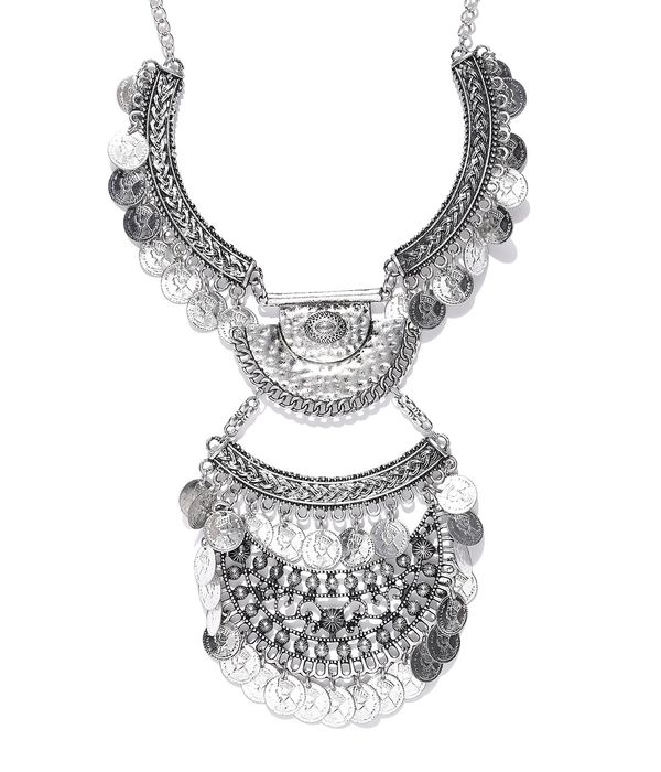 YouBella Oxidised Silver-Plated Textured Necklace
