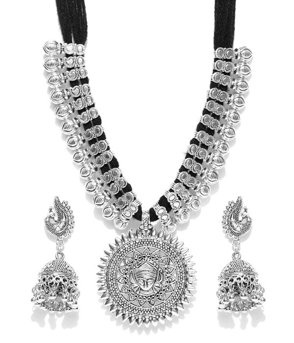 YouBella Stylish Latest Afghani Oxidised Jewellery Silver Plated Jewellery Set for Women (BLACK)(YBNK_5488)