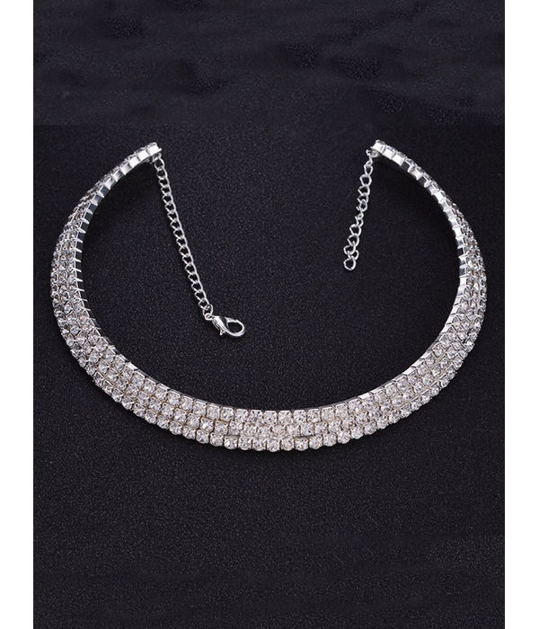 YouBella Stylish Latest Traditional Jewellery Silver Plated Choker Necklace for Women (White)(YBNK_5501)