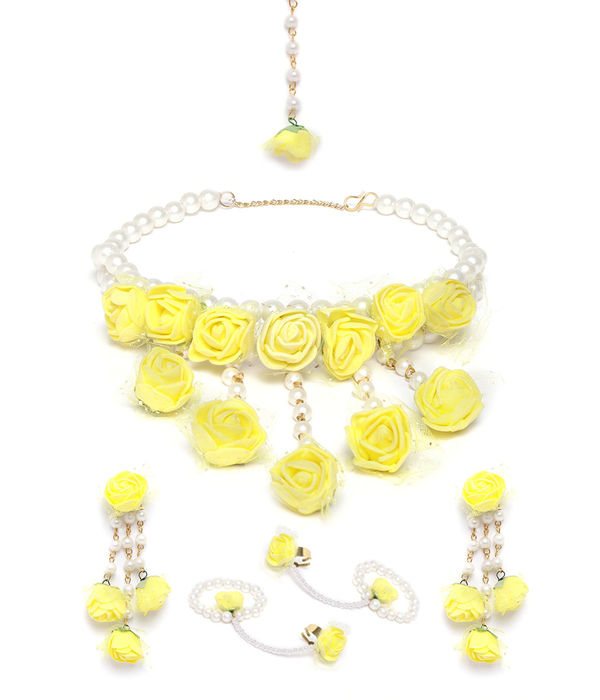 YouBella Stylish Latest Traditional Haldi Jewellery Pearl Jewellery Set for Women (Yellow)(YBNK_5542)