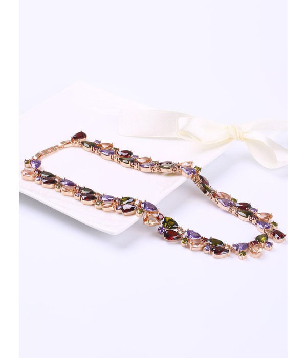 YouBella Multicolour Rose gold Fabric Stylish AAA Swiss Zircon Necklace Jewellery for Women and Girls