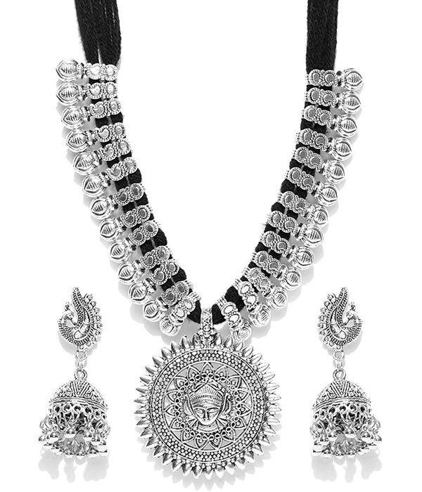 YouBella Stylish Latest Design Afghani Jewellery Combo Silver Plated Jewellery Set for Women (Silver) (YBNK_5635_2.6)