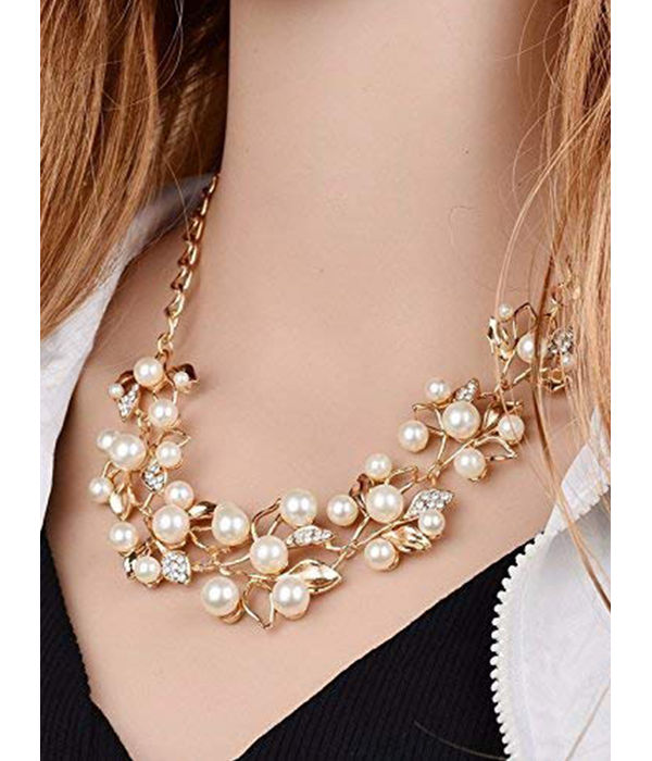 YouBella Stylish Latest Design Necklace Set Jewellery Set for Women (Golden) (YBNK_5647)