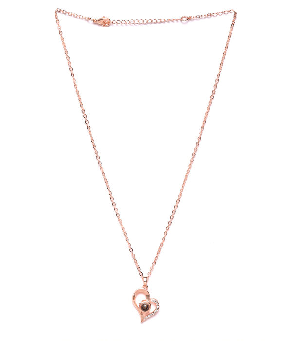 YouBella Rose Gold-Plated Stone-Studded Heart-Shaped Pendant with Chain