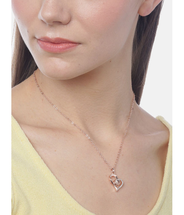 YouBella Rose Gold-Plated Stone-Studded Heart-Shaped Pendant with Chain