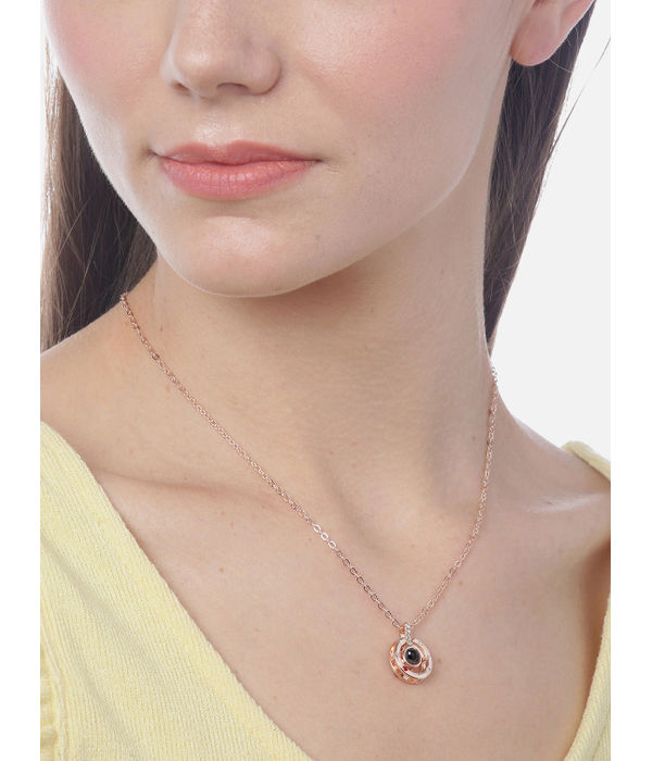 YouBella Rose Gold-Plated Stone-Studded Circular Pendant with Chain