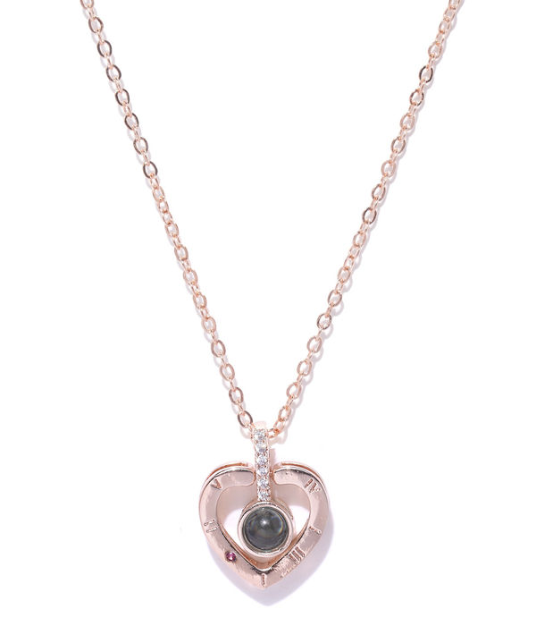 YouBella Women Rose-Gold Plated Stone Studded Heart Shaped Pendant with Chain