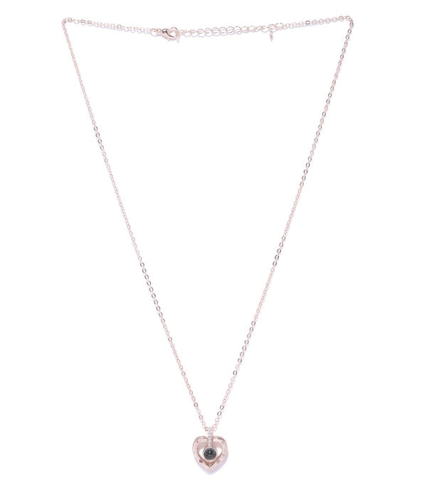 YouBella Women Rose-Gold Plated Stone Studded Heart Shaped Pendant with Chain