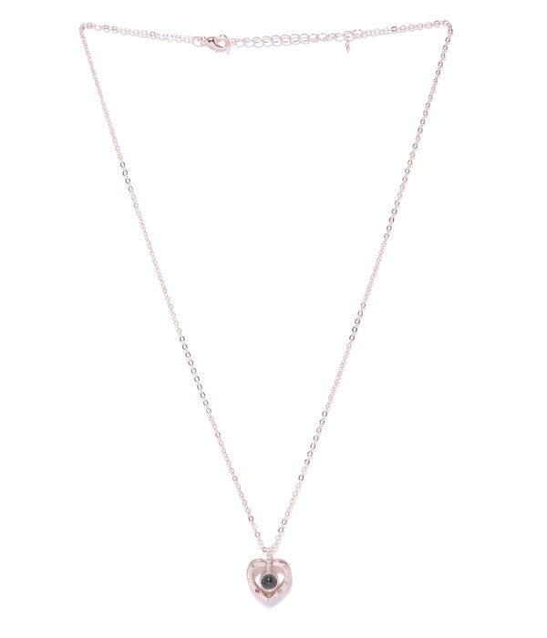 YouBella Women Rose-Gold Plated Stone Studded Heart Shaped Pendant with Chain