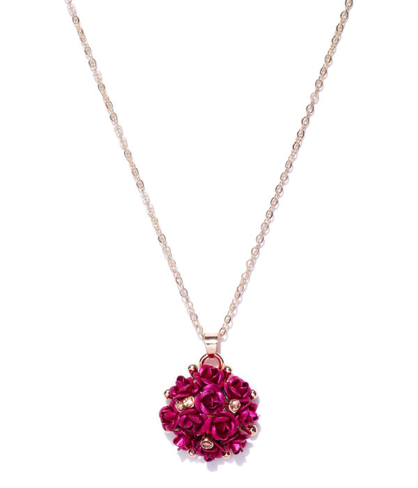 YouBella Pink Gold-Plated Stone-Studded Floral Shaped Pendant With Chain