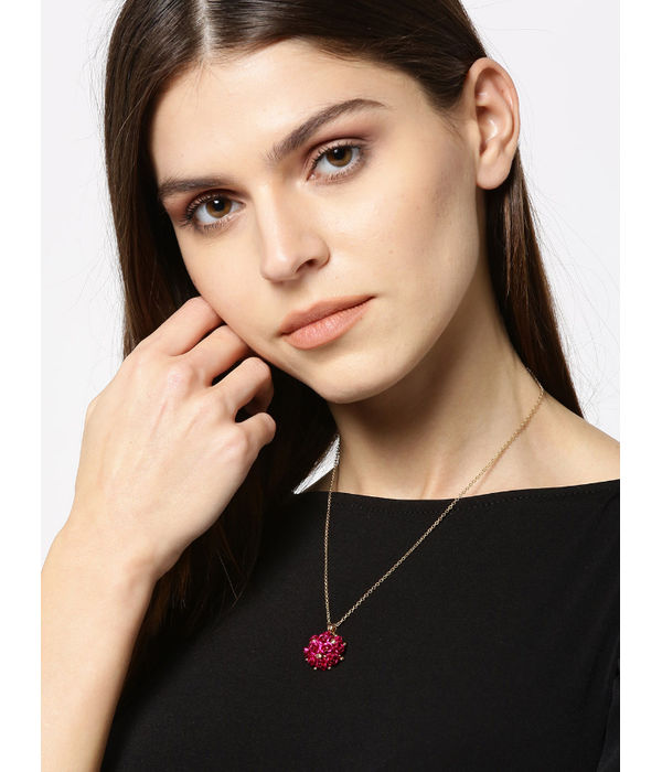 YouBella Pink Gold-Plated Stone-Studded Floral Shaped Pendant With Chain
