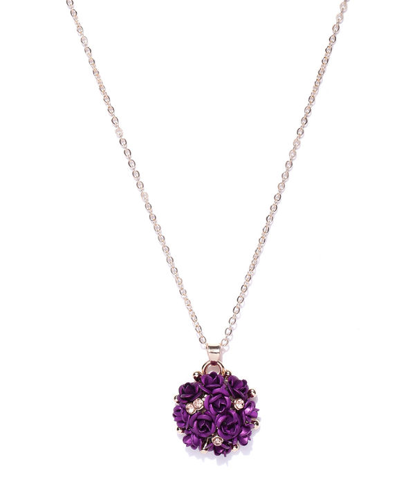 YouBella Purple Gold-Plated Stone-Studded Floral Shaped Pendant With Chain