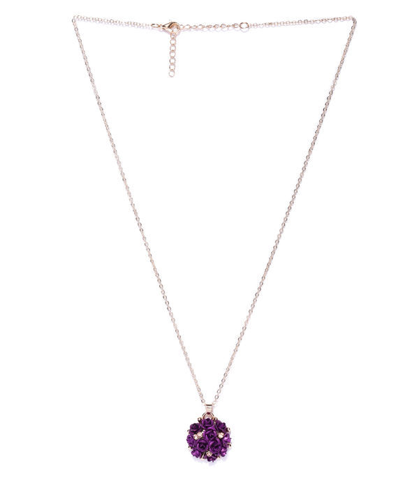 YouBella Purple Gold-Plated Stone-Studded Floral Shaped Pendant With Chain