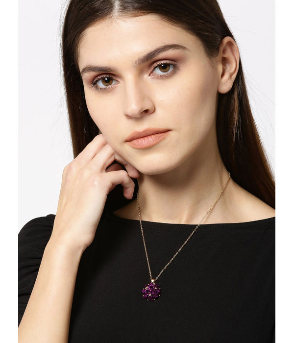 YouBella Purple Gold-Plated Stone-Studded Floral Shaped Pendant With Chain