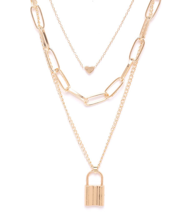 YouBella Gold-Plated Lock  Heart Shaped Layered Necklace