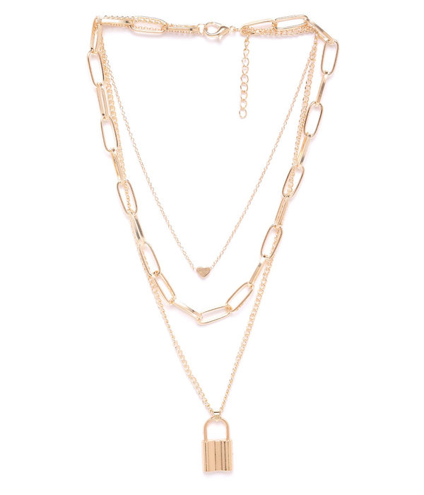 YouBella Gold-Plated Lock  Heart Shaped Layered Necklace