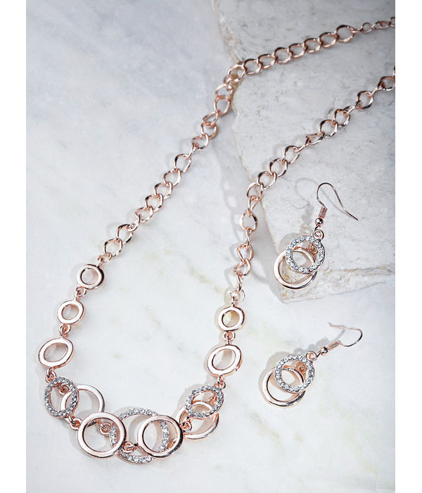 YouBella Rose Gold-Plated Stone-Studded Jewellery Set