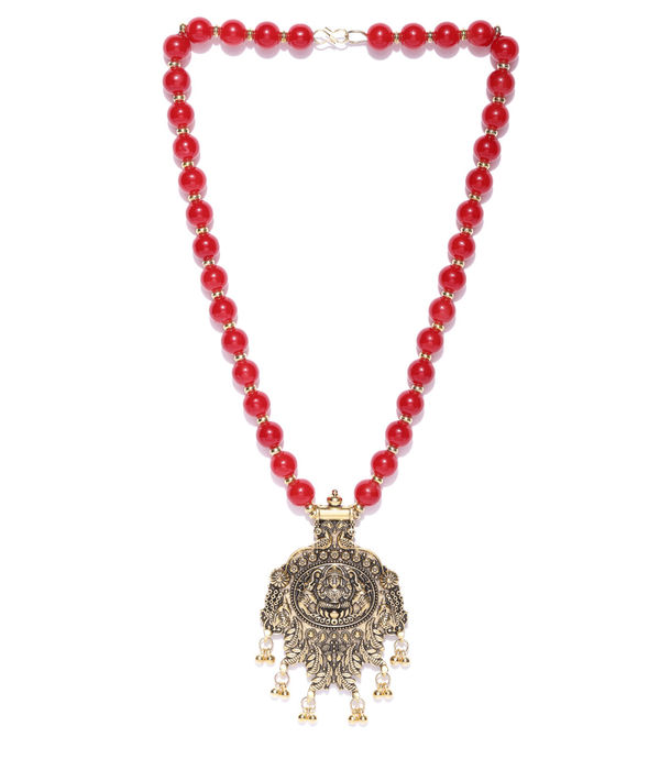 YouBella Antique Red Gold Plated Beaded Statement Temple Necklace